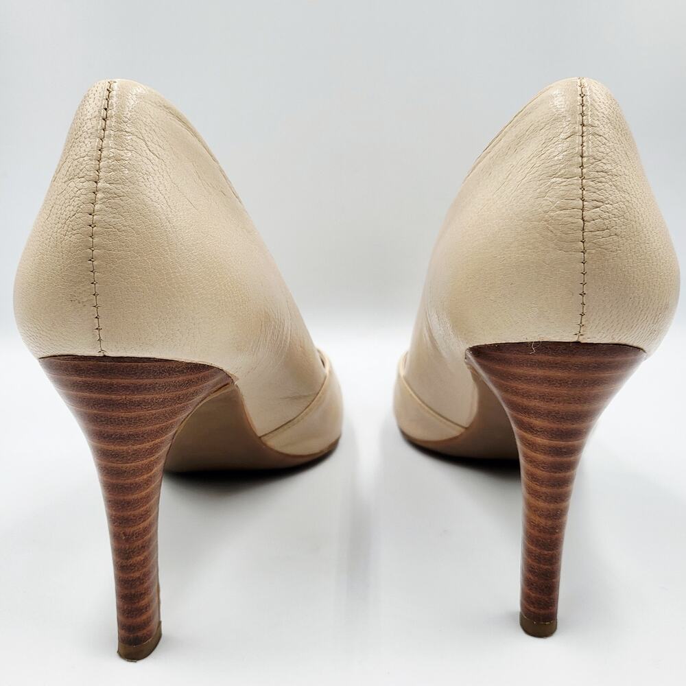 Franco Sarto Amara Cream Leather Pointed Toe Stacked Heel Pumps Women's Size 8 - Picture 6 of 9
